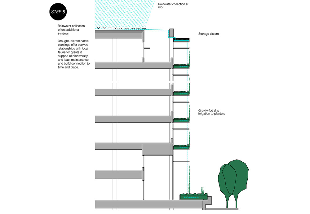 Retrofitted office building exterior planting.