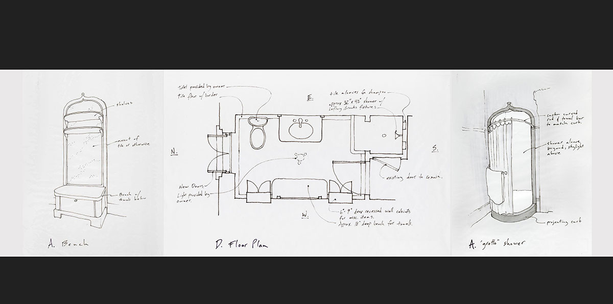 historic bathroom plan drawings.