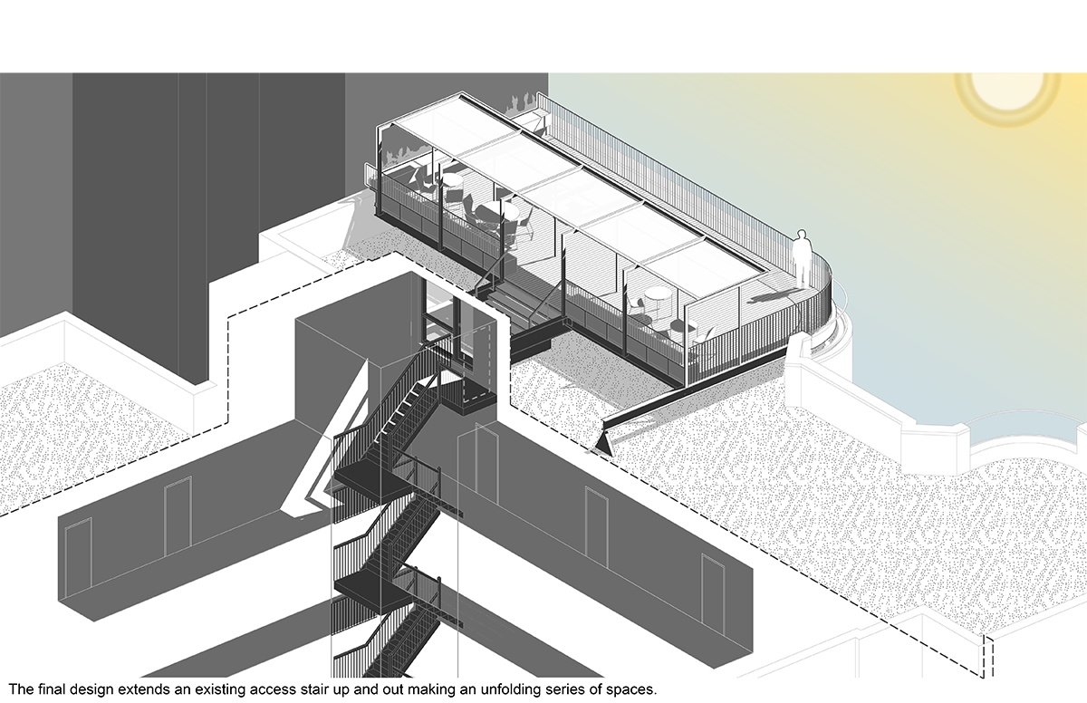 Brooklyn roof deck isometric diagram.